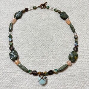 Jade Copper Green Beaded Pendant Necklace